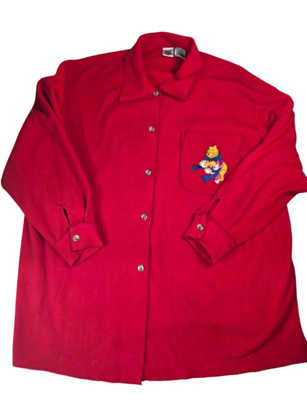 Disney Winnie The Pooh Embroidred Red Fleece Button-Up 3X